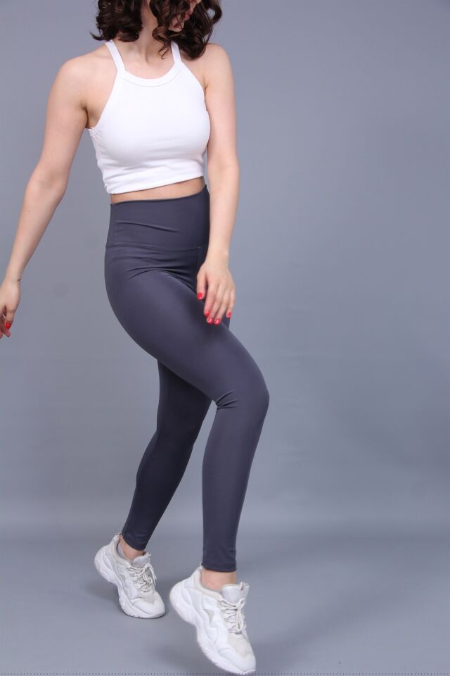 Yüksek Bel Sıkılaştırıcı Toparlayıcı Sporcu Tayt Gri - S