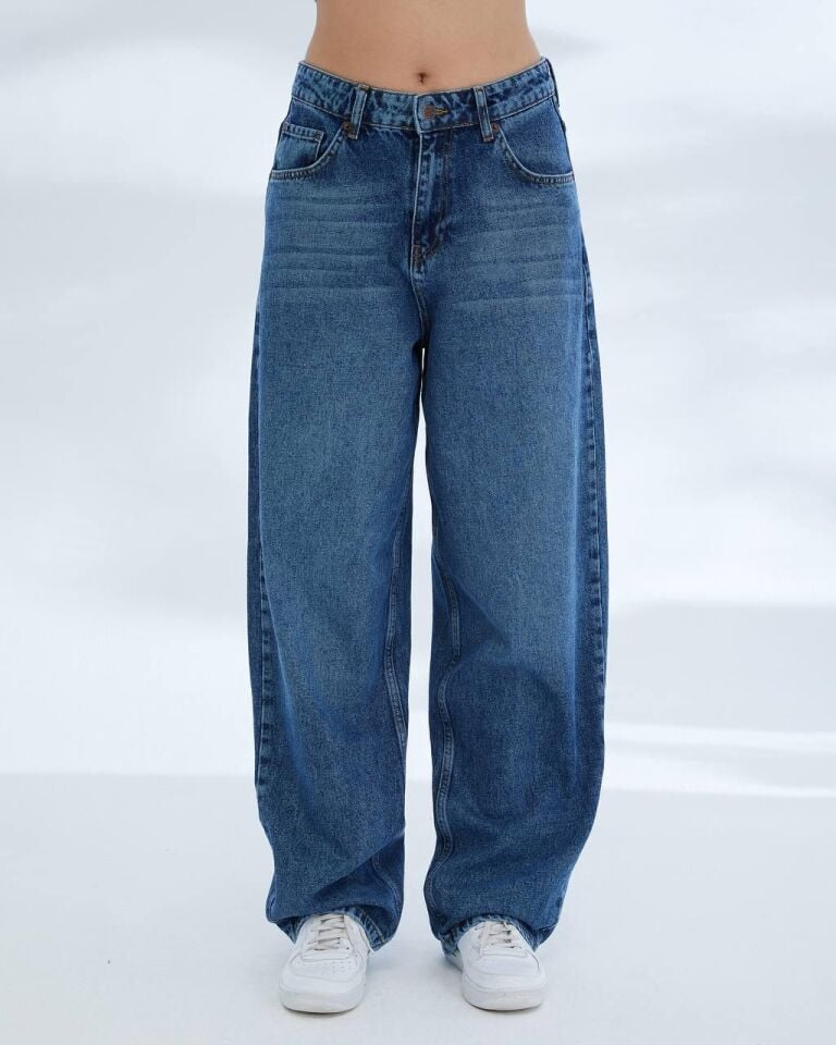 Kadın Yüksek Bel Oversize Mavi Denim Pantolon 34